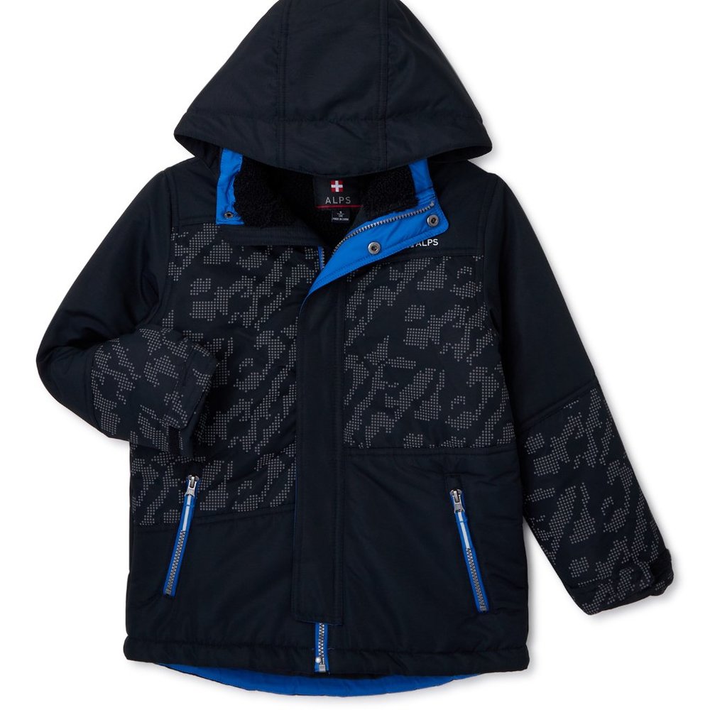 Swiss Alps Boys Ski Jacket with Reflective Camo Print